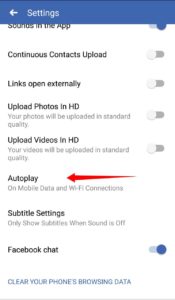 Select Autoplay Option in App Settings in Facebook App