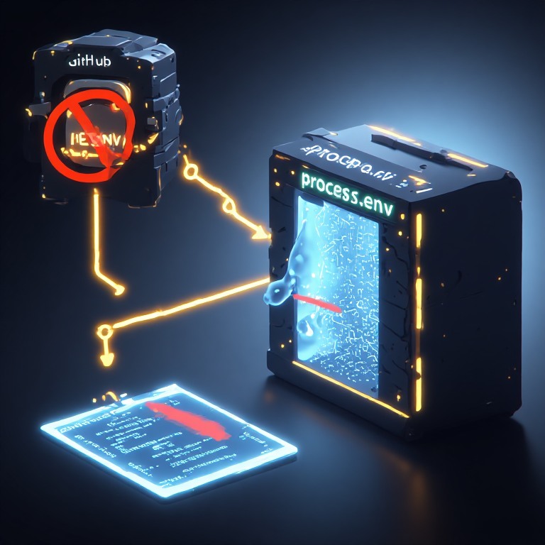 node environment variables loading workflow using dotenv and gitignore configuration diagram