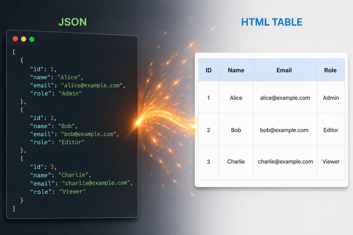 JSON to Excel table viewer online interactive preview tool.